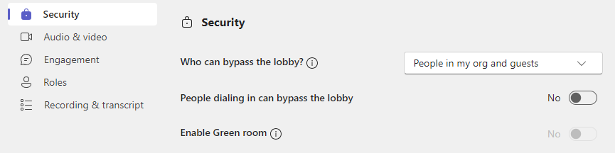 Security in meeting options